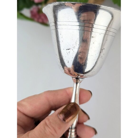 Vintage Distressed Silver Wine Goblet Rustic Aged Silver-Plated Water Goblet - Picture 9 of 9